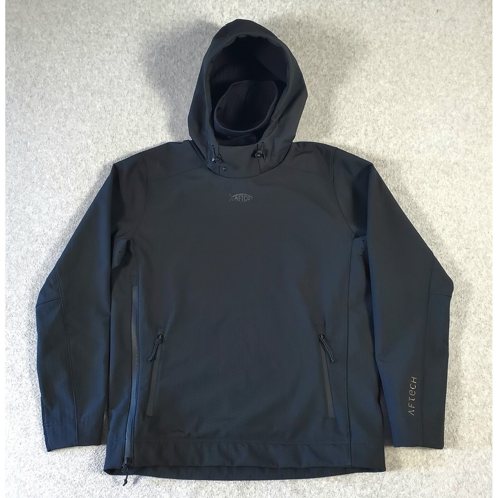 AFTCO Reaper Windproof Jacket Mens Medium Black Fishing Aftec Softshell Hooded
